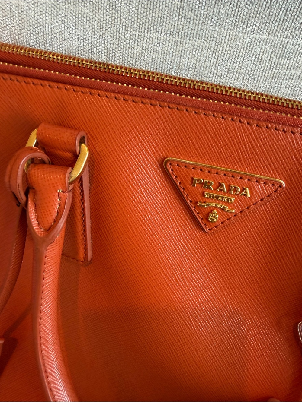 Prada Orange Saffiano Double-Handle Tote with Gold Hardware - Picture 6 of 6